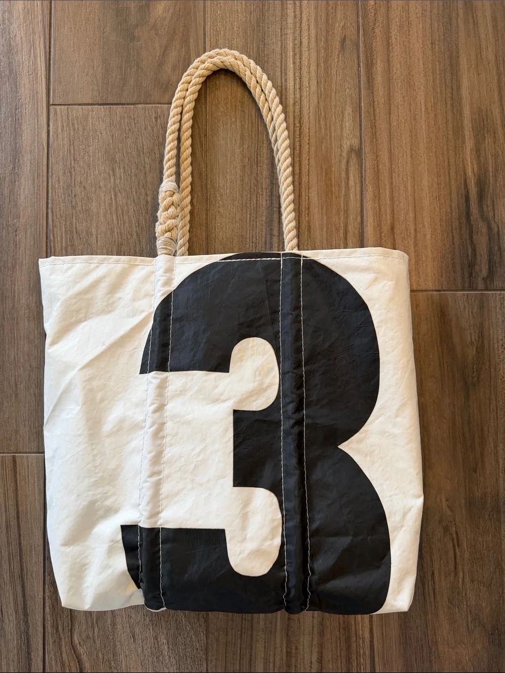 Sea Bags Maine Tote Bag with Black Number 3 Print - Rope Handles. Recycled Sails - Picture 13 of 16